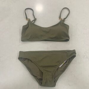 Michael Kors Safari Green Ribbed Two-Piece Swim Set Size M NWT